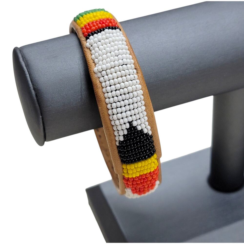 Vintage Maasai Beaded Leather Bangle Bracelet African Tribal Boho Ethnic Kenya